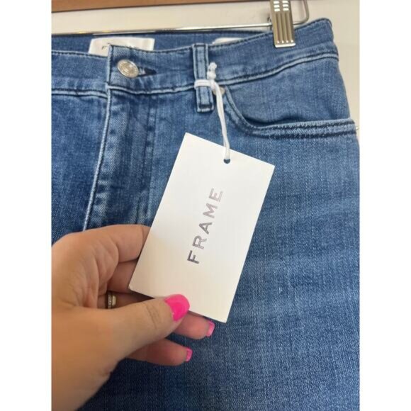 NWT Frame Le Slim Palazzo Frayed Hem Straight Leg Stretch Jeans Blue Size: 28 - Picture 4 of 8